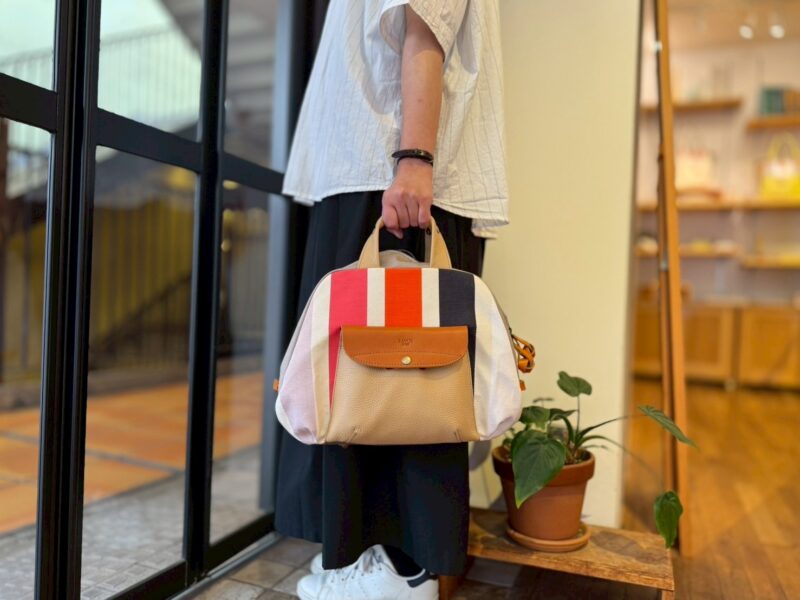 フランス製綿ストライプ × ナイロン × レザー リュック&トート