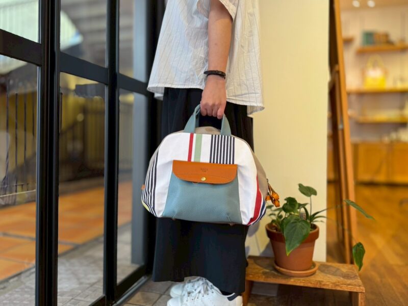 フランス製綿ストライプ × ナイロン × レザー リュック&トート