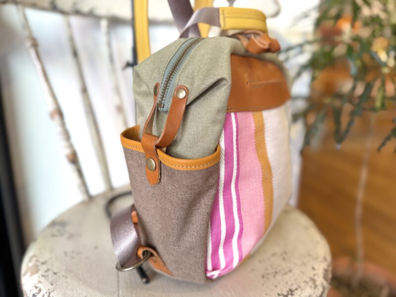 フランスコットンST x ナイロン x レザー ミニリュック