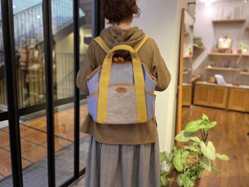フランスコットン ×ナイロン×イタリアレザー リュック