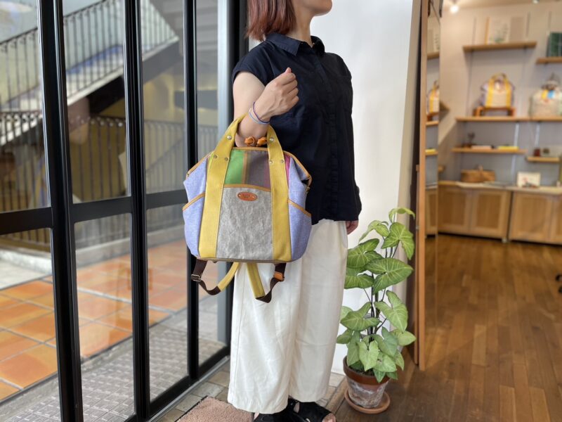 フランスコットン ×ナイロン×イタリアレザー リュック