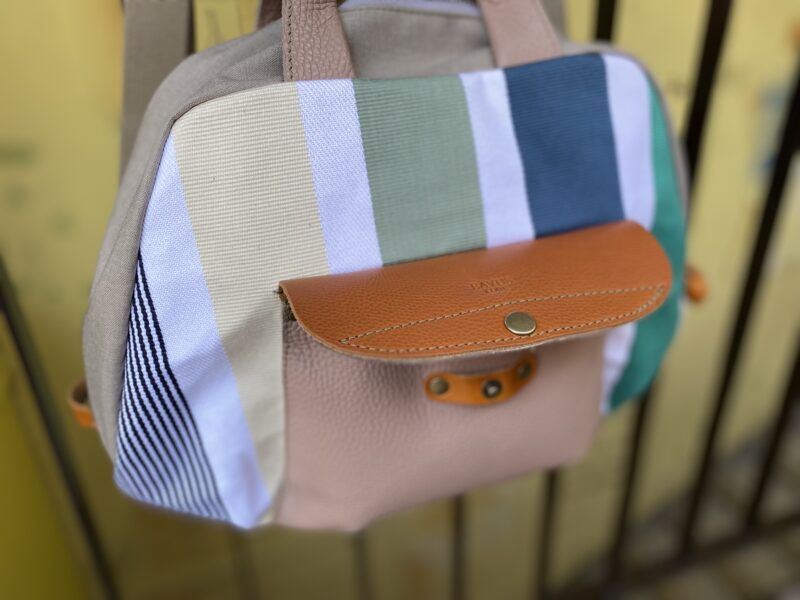 フランス製綿ストライプ × ナイロン × レザー リュック&トート