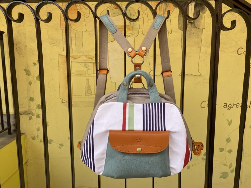フランス製綿ストライプ × ナイロン × レザー リュック&トート