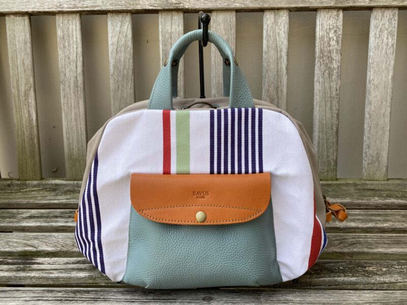 フランス製綿ストライプ × ナイロン × レザー リュック&トート