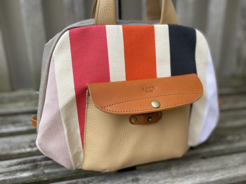 フランス製綿ストライプ × ナイロン × レザー リュック&トート