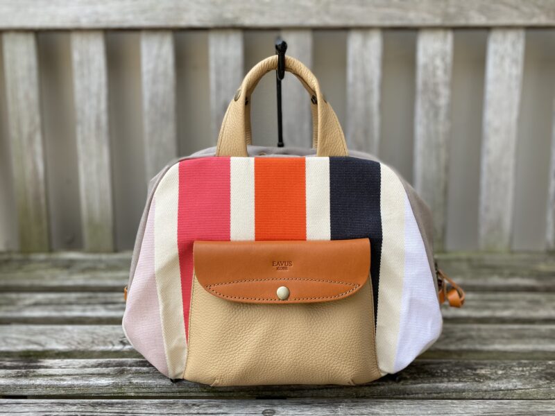 フランス製綿ストライプ × ナイロン × レザー リュック&トート