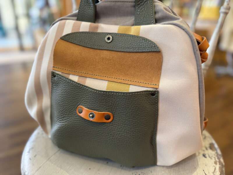 フランス製綿ストライプ × ナイロン × レザー リュック&トート