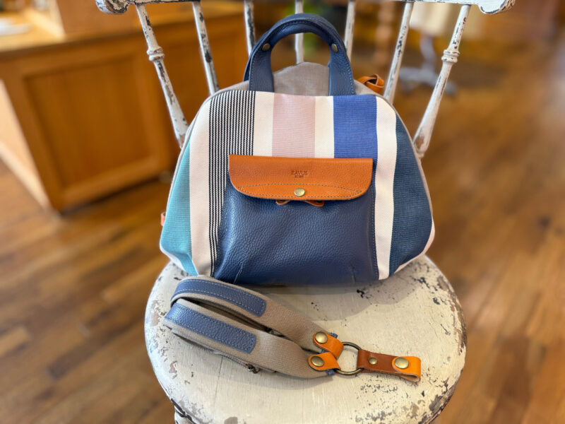 フランス製綿ストライプ × ナイロン × レザー リュック&トート