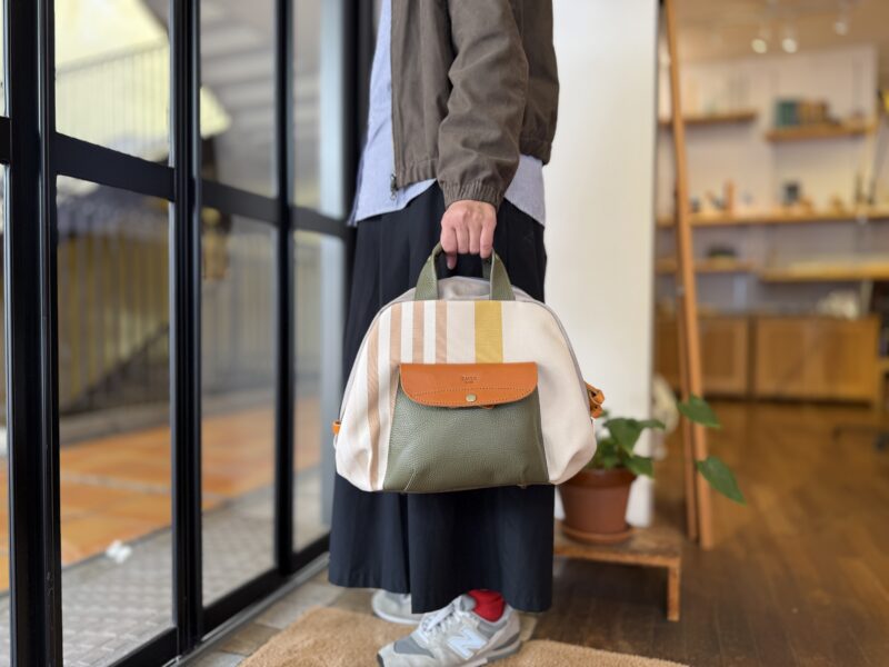 フランス製綿ストライプ × ナイロン × レザー リュック&トート