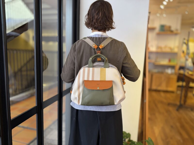 フランス製綿ストライプ × ナイロン × レザー リュック&トート