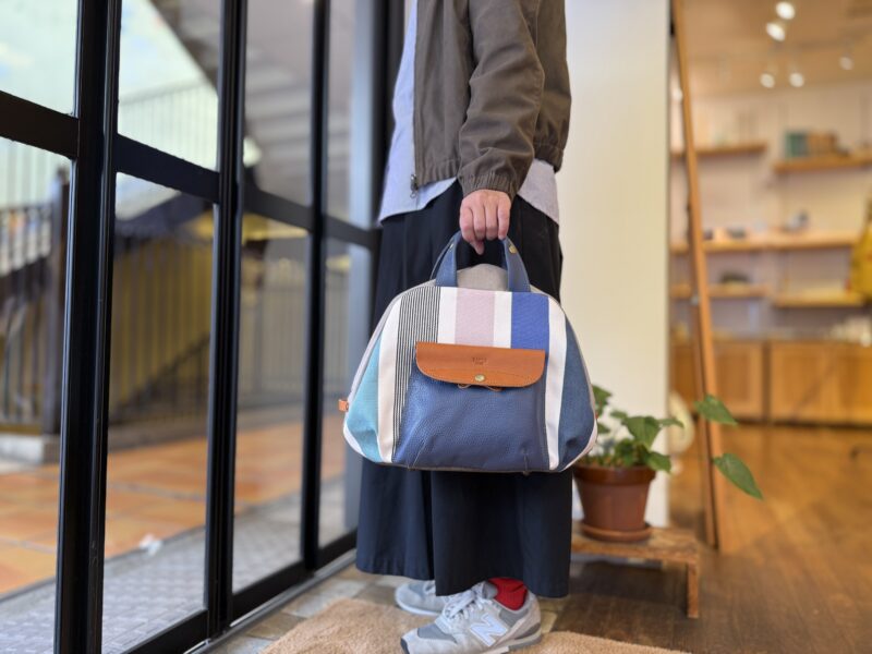 フランス製綿ストライプ × ナイロン × レザー リュック&トート