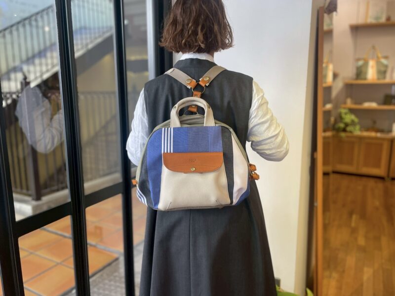 フランス製綿ストライプ × ナイロン × レザー リュック&トート