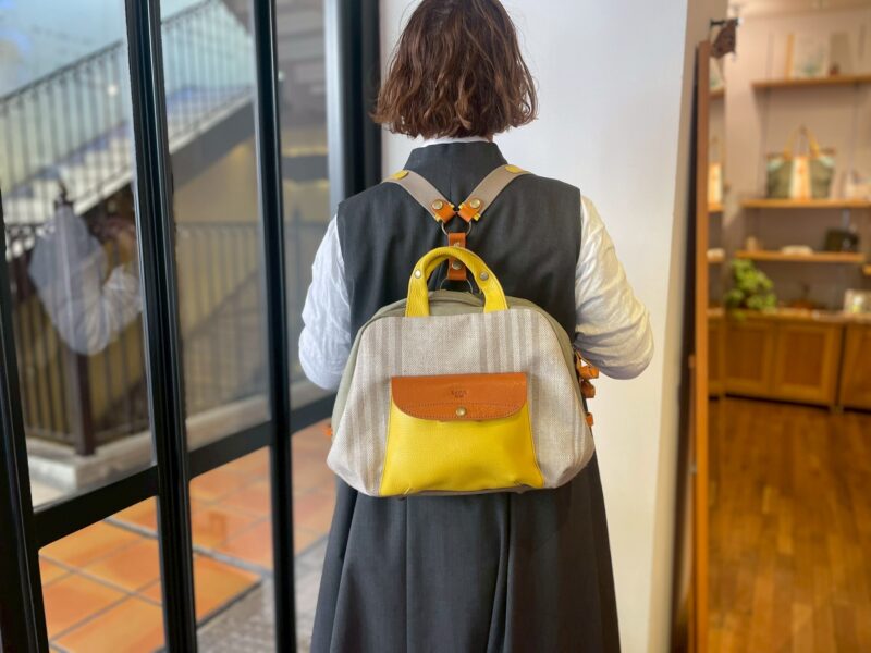 フランス製綿ストライプ × ナイロン × レザー リュック&トート