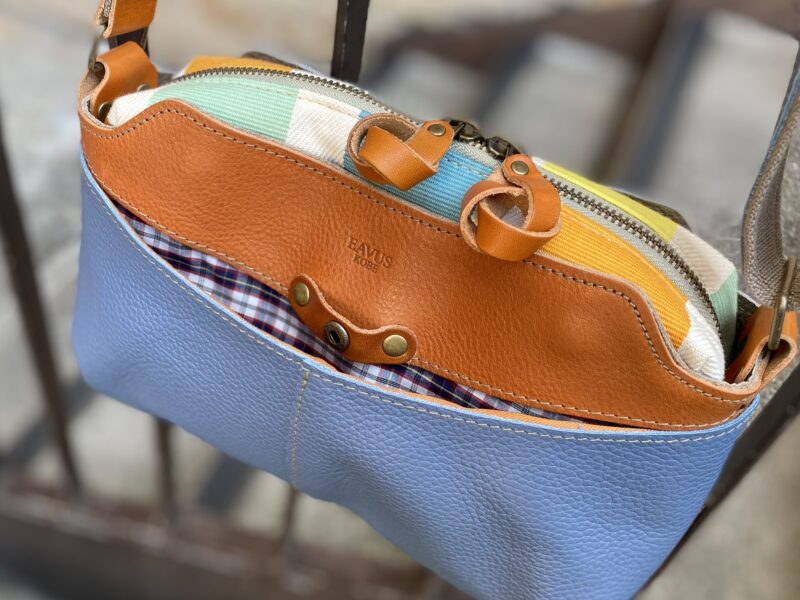 イタリアレザー × フランスコットン ミニショルダー