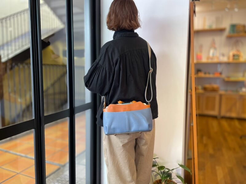 イタリアレザー × フランスコットン ミニショルダー