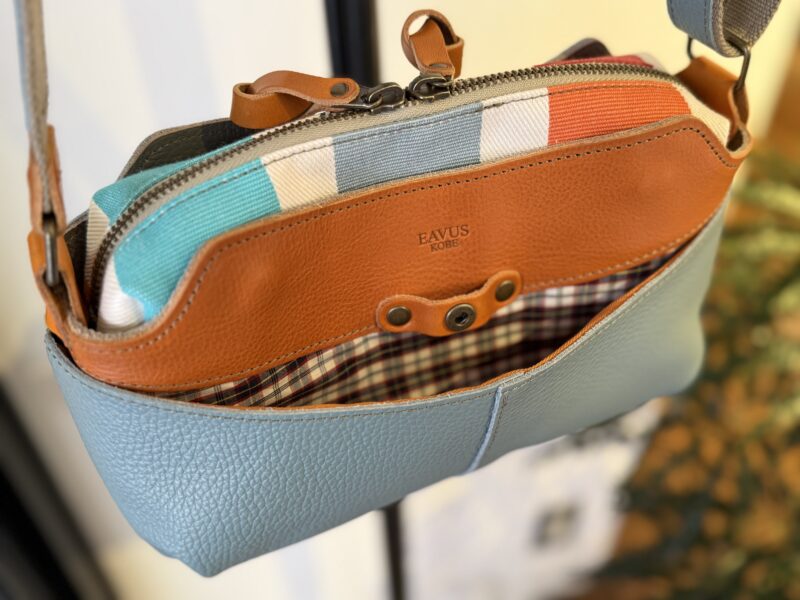 イタリアレザー × フランスコットン ミニショルダー