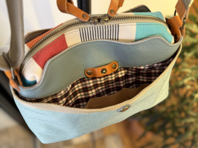 イタリアレザー × フランスコットン ミニショルダー