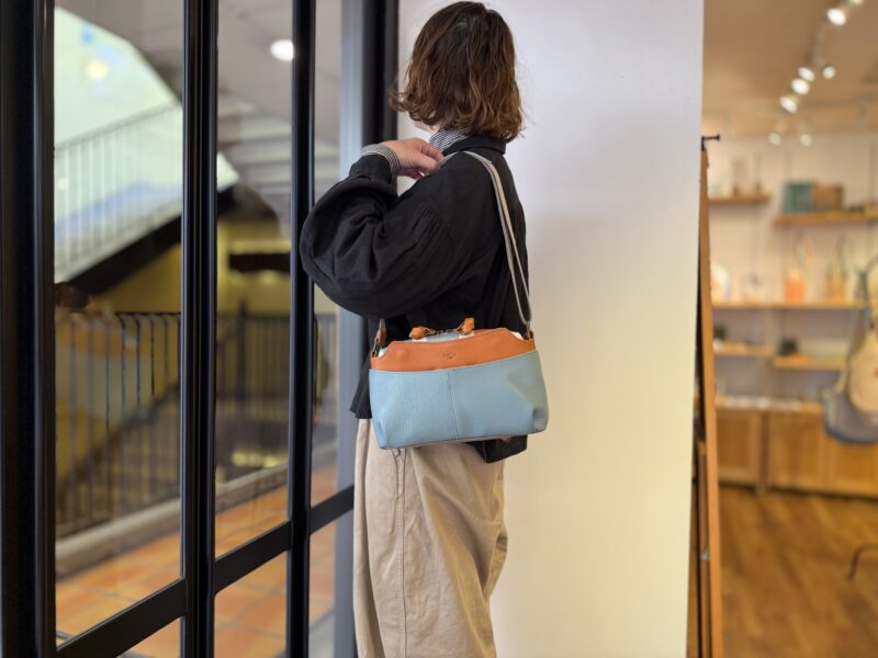 イタリアレザー × フランスコットン ミニショルダー