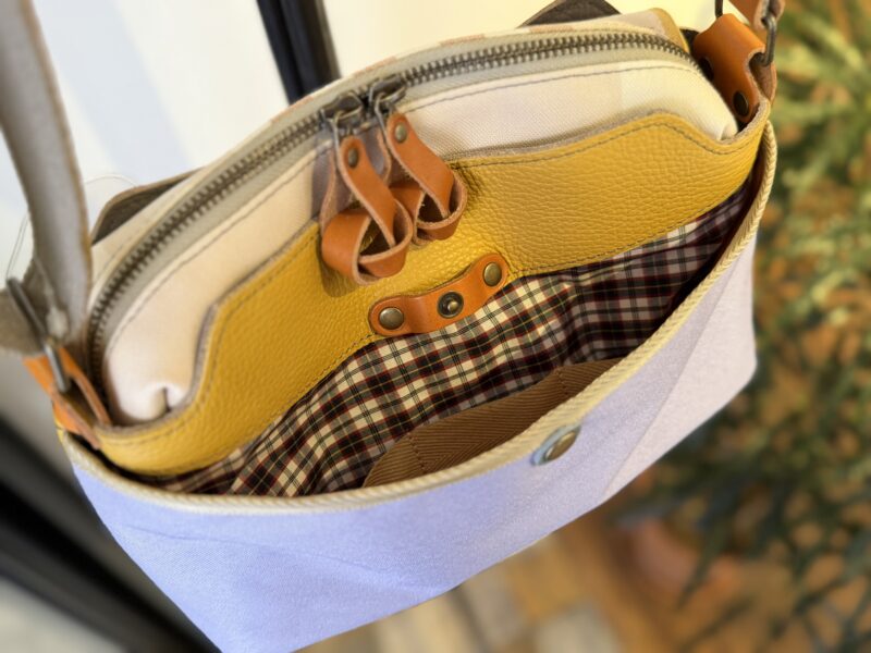 イタリアレザー × フランスコットン ミニショルダー