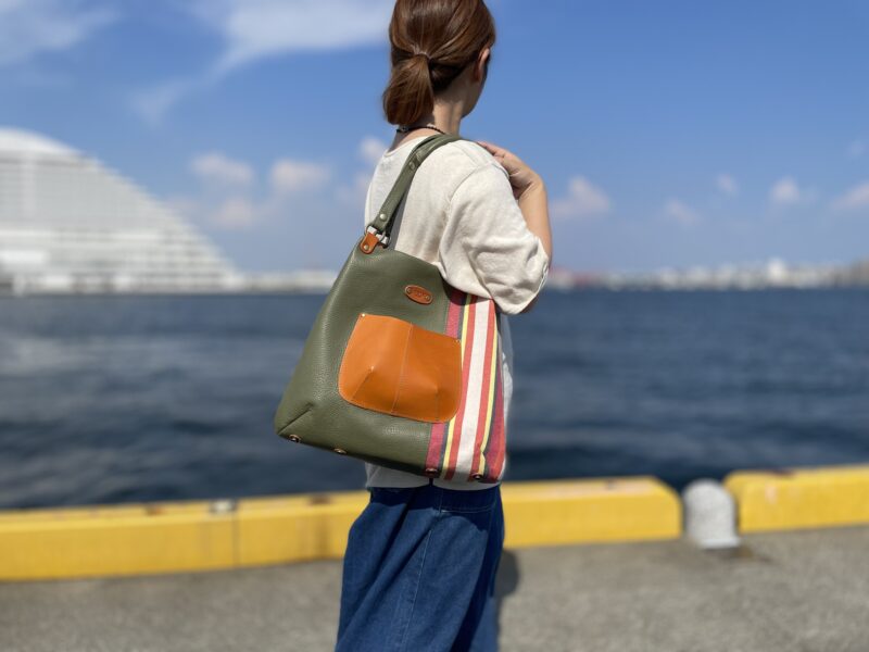 イタリアコーティングレザー×栃木レザーxフランスコットントート