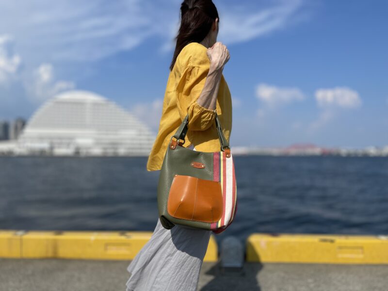 イタリアコーティングレザー×栃木レザーxフランスコットントート