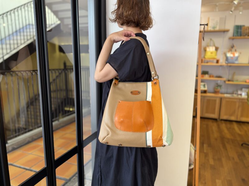 イタリアコーティングレザー×栃木レザーxフランスコットントート