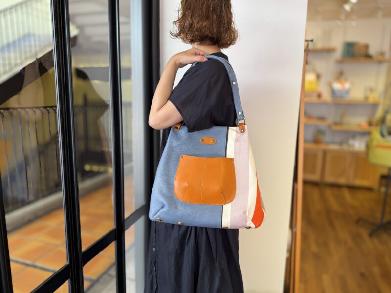 イタリアコーティングレザー×栃木レザーxフランスコットントート